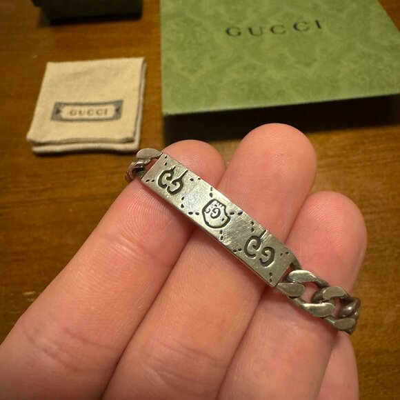 Pre-owned Gucci Ghost Chain Bracelet Size 17 - Picture 1 of 5